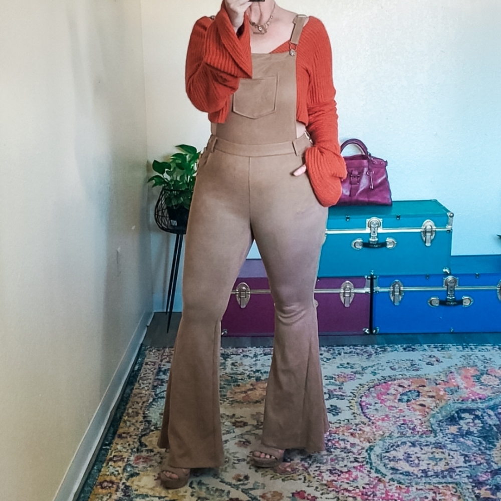 Faux Suede Flare Leg Overalls